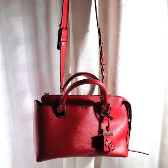 Guess "Liya" Red Faux Saffiano Satchel, Shoulder Bag, Crossbody - Picture 1 of 16